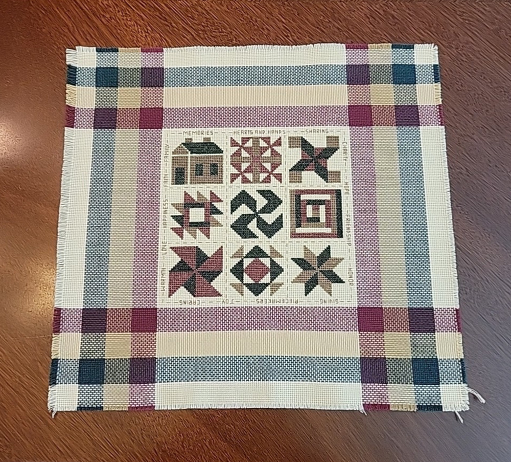 Finished Cross Stitch Quilt Pattern Sampler Memories Hearts and Hands Unframed